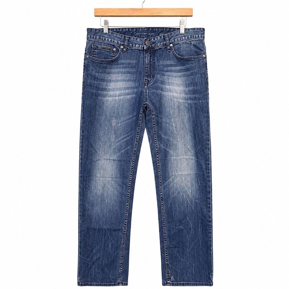 Calvin Klein Jeans Slim Straight Denim Jeans Mens Sz 34x32 Dark Wash New